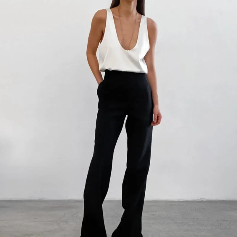 Corvaine | Women's Deep V-Neck Sleeveless Tank Top - White - Image 10