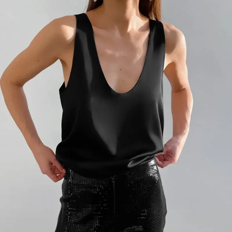 Corvaine | Women's Deep V-Neck Sleeveless Tank Top - White - Image 12