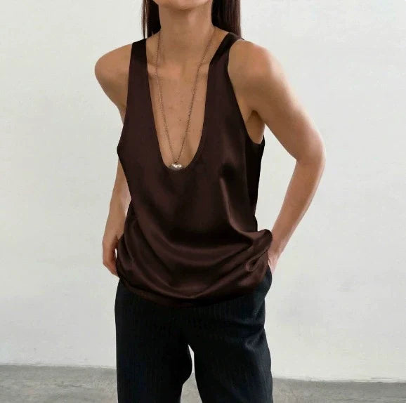 Corvaine | Women's Deep V-Neck Sleeveless Tank Top - White - Image 18