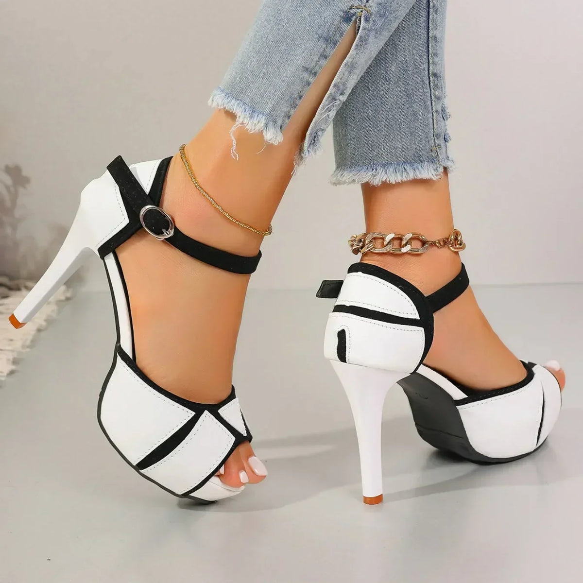 Corvelle | Women's Ankle Strap Platform High Heel Sandals - White - Image 10