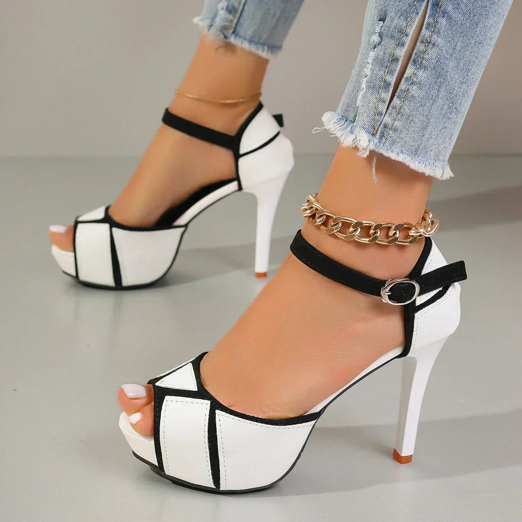 Corvelle | Women's Ankle Strap Platform High Heel Sandals - White - Image 7