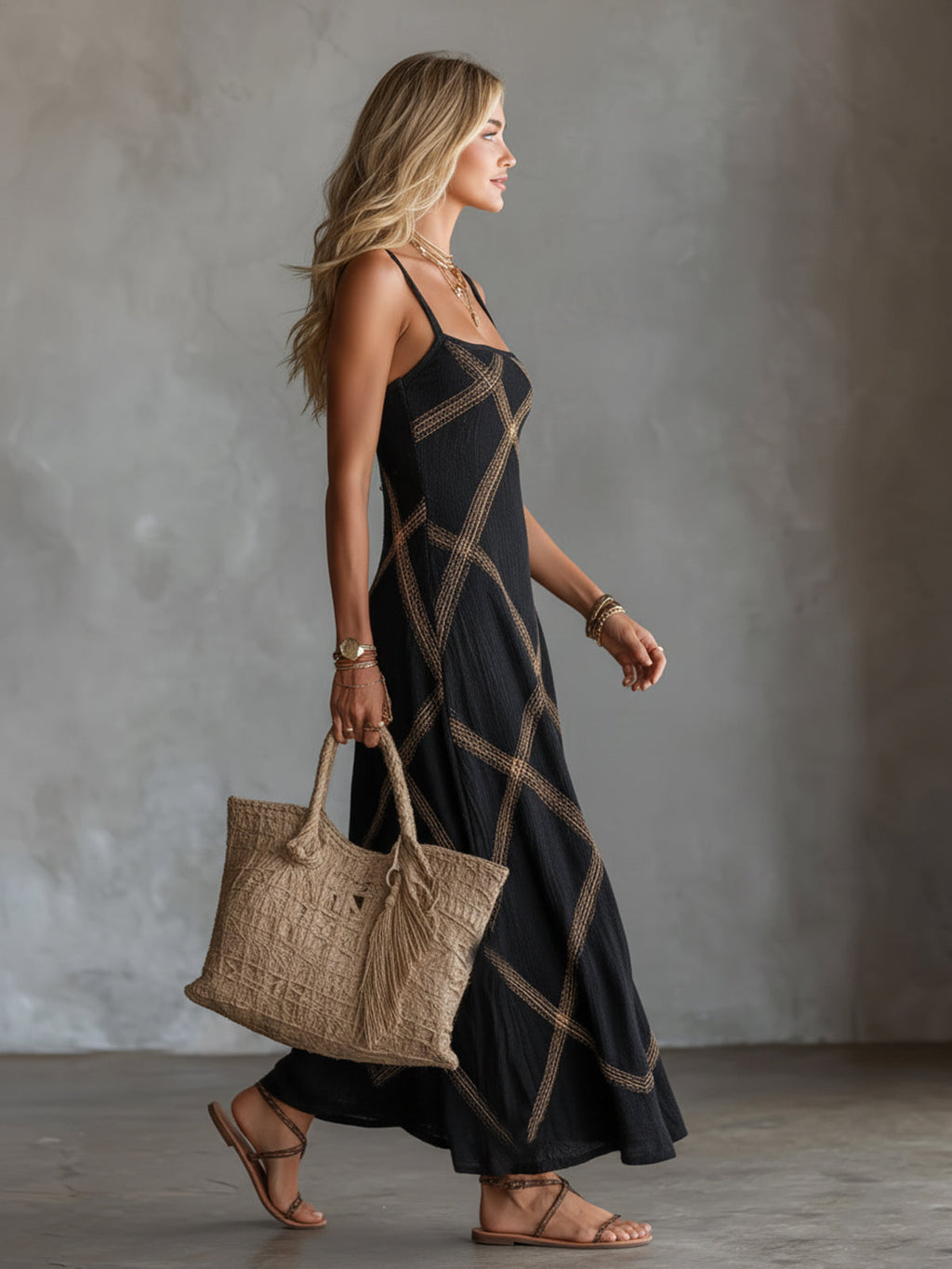 Corvelle | Women's Geometric Maxi Dress Square Neck - Image 7