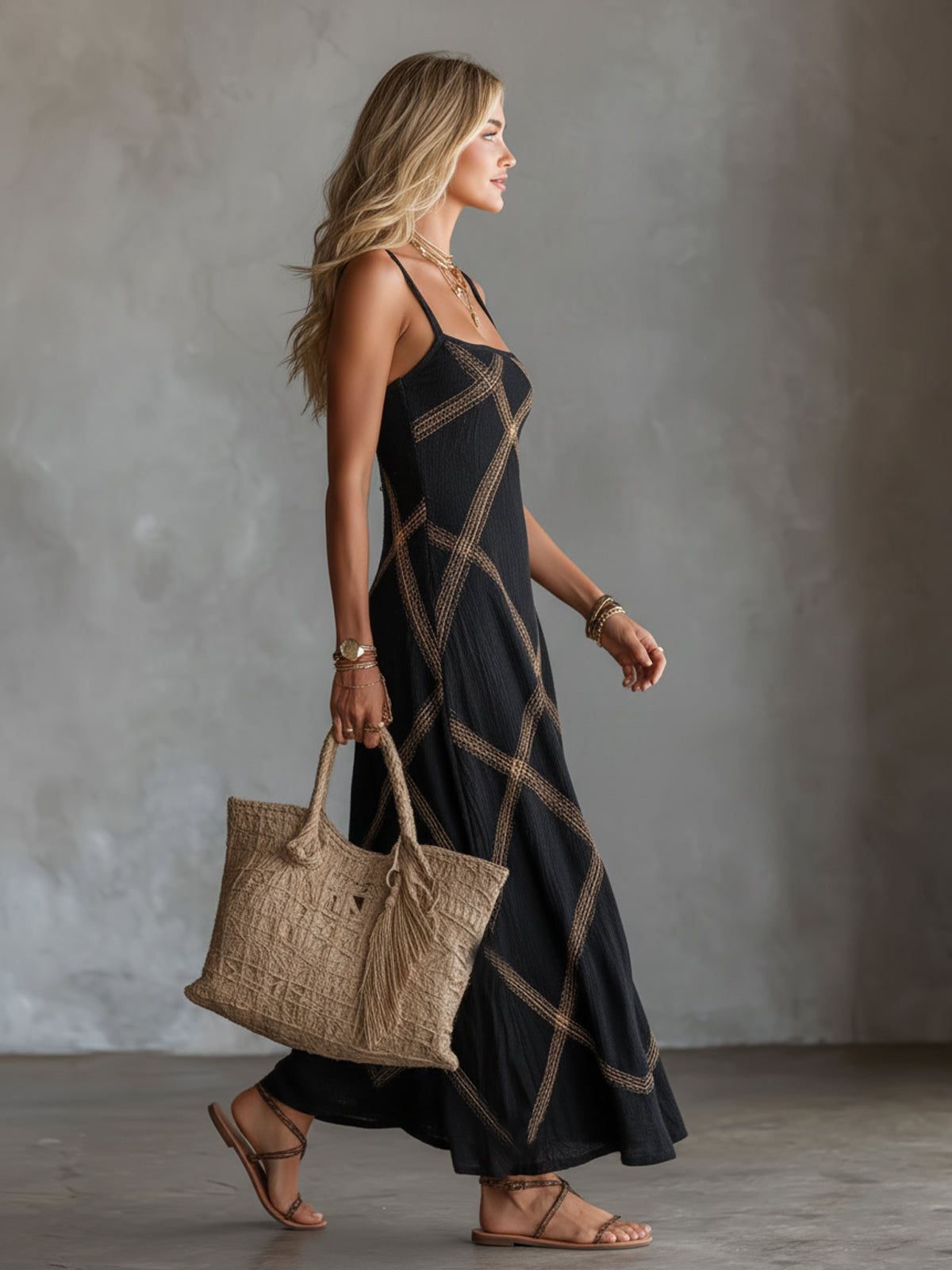 Corvelle | Women's Geometric Maxi Dress Square Neck - Image 7