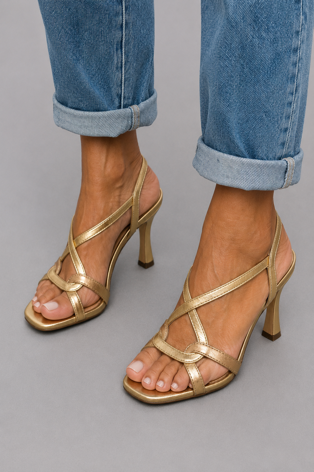 Corvelle | Women's Strappy Heeled Sandals - Gold - Image 1