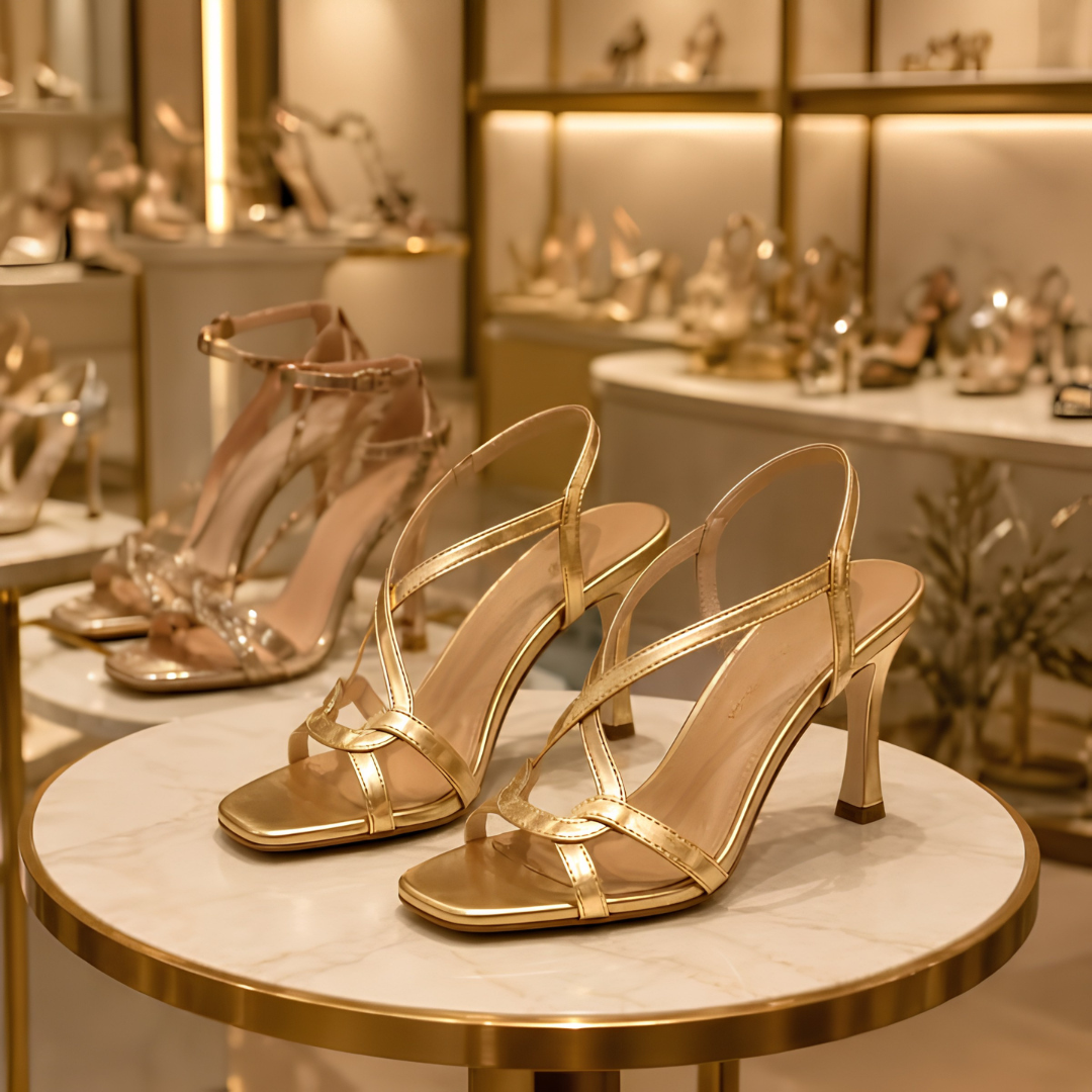 Corvelle | Women's Strappy Heeled Sandals - Gold - Image 4