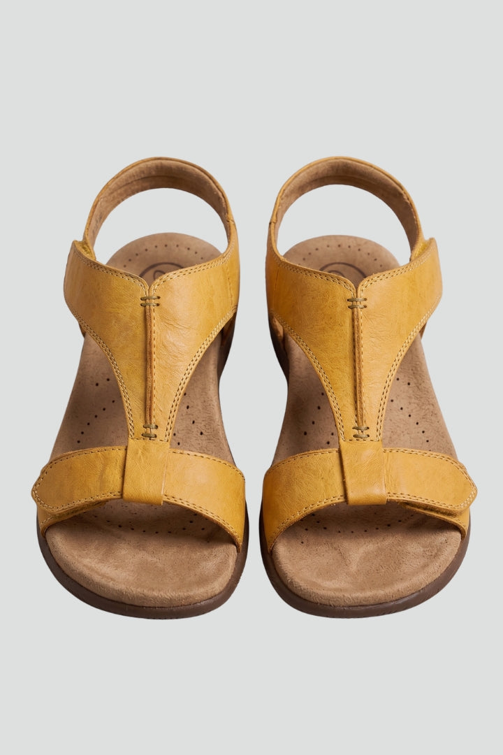 Corven | Women's Flat Sandals T-Strap Arch Support - Mustard - Image 2