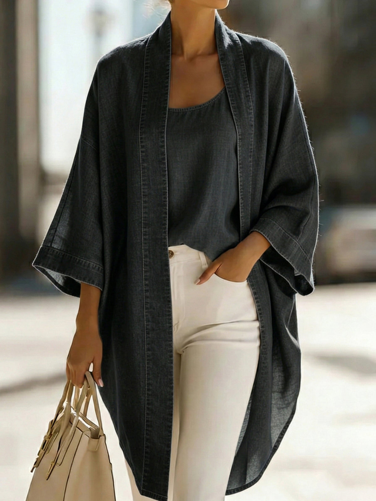 Corwyn | Women's Denim Kimono Cardigan & Cami Set - Blue - Image 5