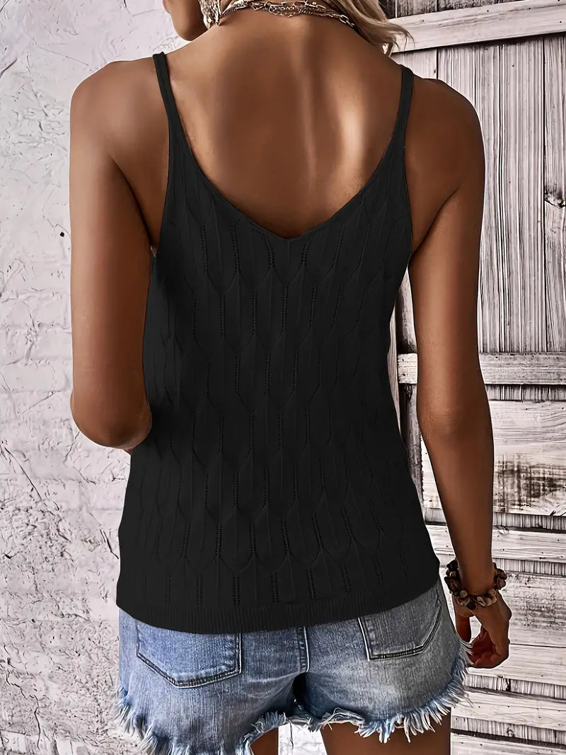 Corwyn | Women's Knit Tank Top Sleeveless V-Neck - Cream - Image 10