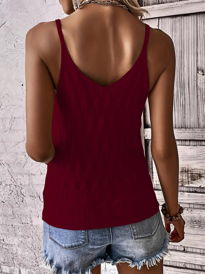 Corwyn | Women's Knit Tank Top Sleeveless V-Neck - Cream - Image 15