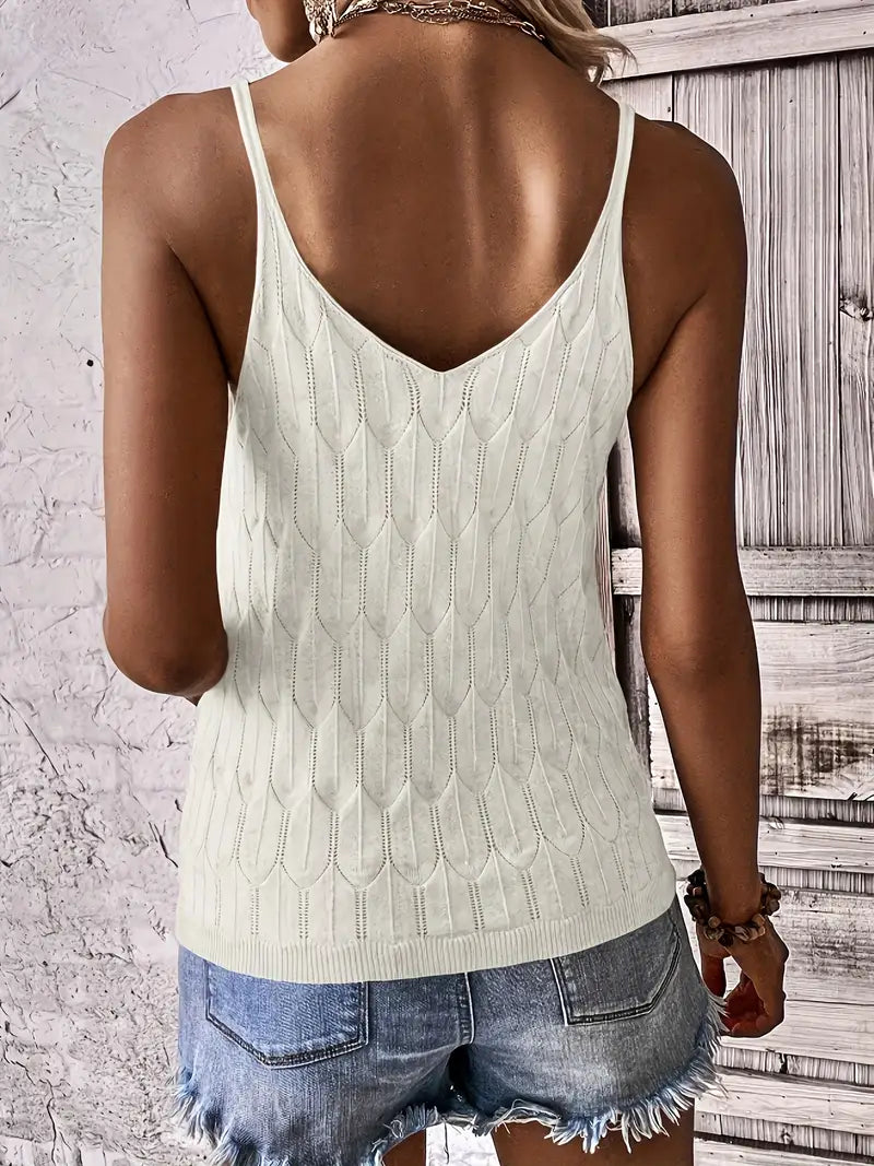 Corwyn | Women's Knit Tank Top Sleeveless V-Neck - Cream - Image 5