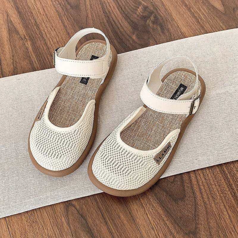Cressida | Women's Closed-Toe Sandals Mesh Flats - White - Image 4