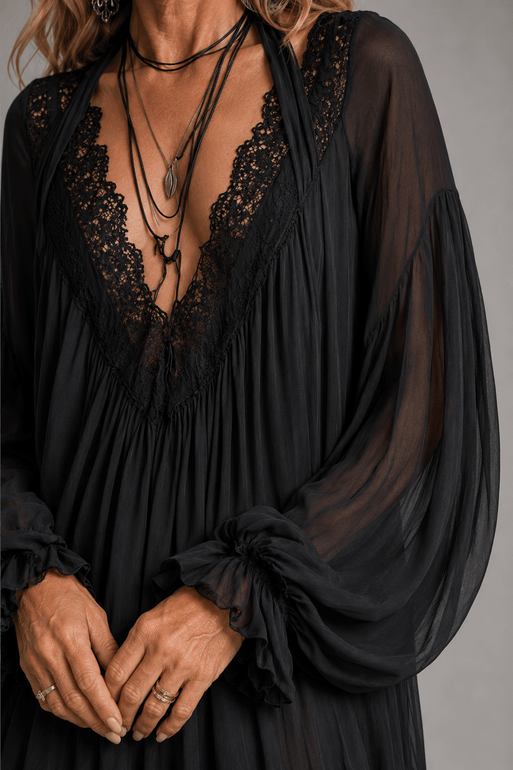 Cressida | Women's Mini Dress Chiffon Lace - Black - Image 4