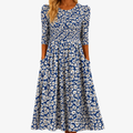 Delvaine | Women's Floral Print Midi Dress - Blue - Image 1