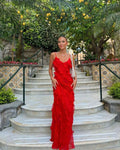 Delvara | Women's Evening Gown Ruffle Maxi Dress - Red - Image 1