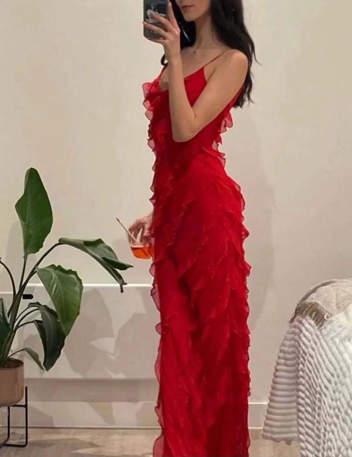 Delvara | Women's Evening Gown Ruffle Maxi Dress - Red - Image 12