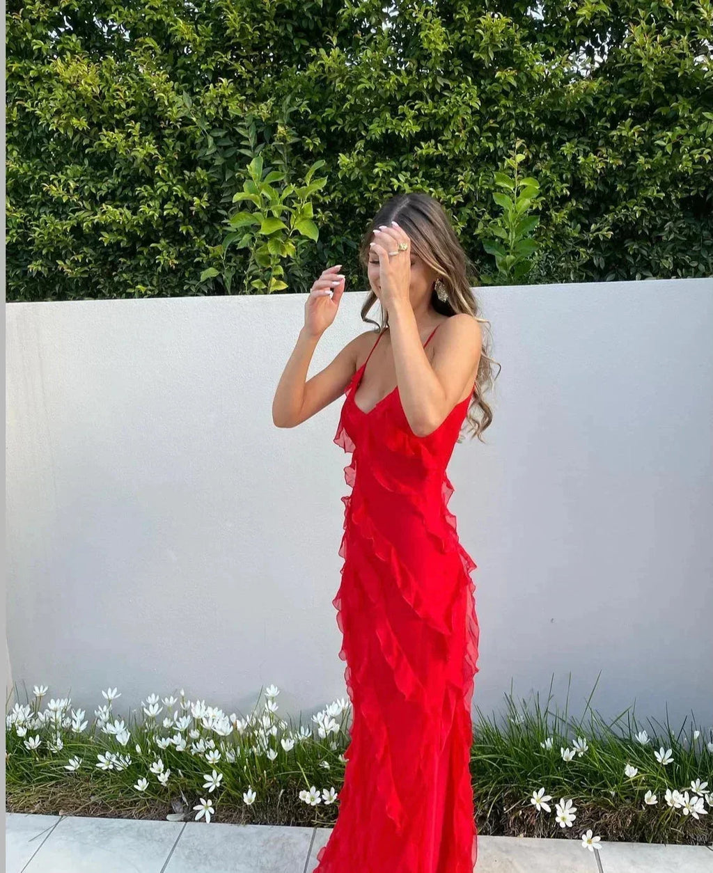 Delvara | Women's Evening Gown Ruffle Maxi Dress - Red - Image 17