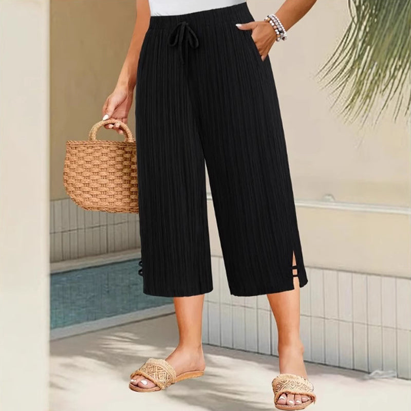 Delvora | Women's Wide Leg Cropped Pants - Navy - Image 2