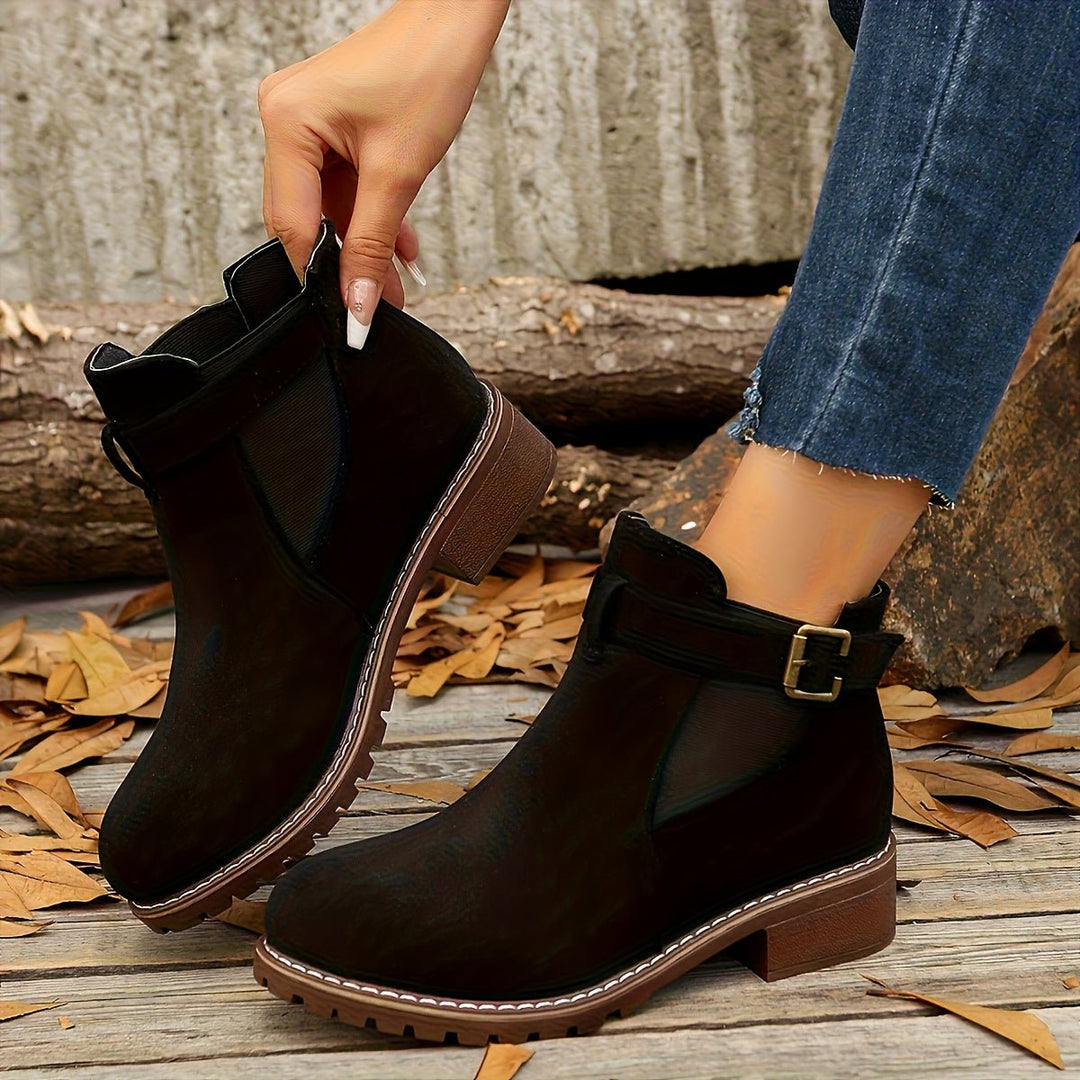 Delvorne | Women's Chelsea Ankle Boots Buckle Detail - Black - Image 1