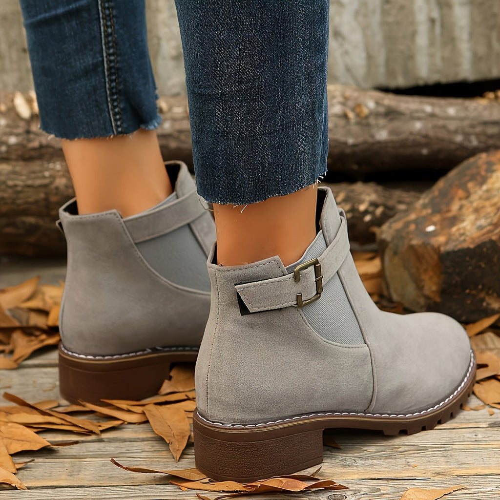 Delvorne | Women's Chelsea Ankle Boots Buckle Detail - Black - Image 12