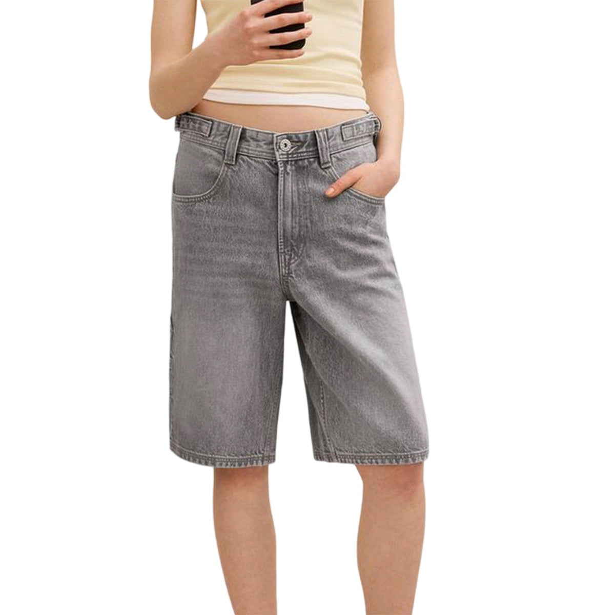 Delvyne | Women's Relaxed Fit Denim Shorts - Grey - Image 1