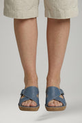 Dorvaine | Women's Leather Slide Sandals Cross Strap - Blue - Image 1