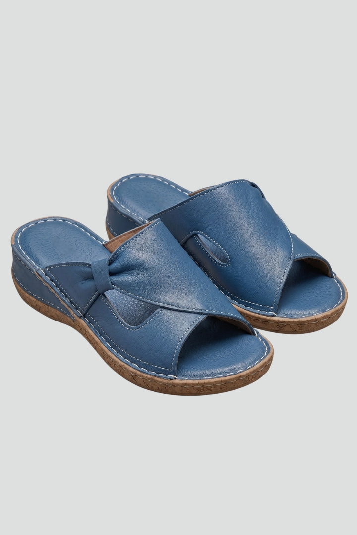 Dorvaine | Women's Leather Slide Sandals Cross Strap - Blue - Image 2