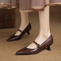 Eloria | Women's Kitten Heel Mary Jane Pointed Toe - Dark Brown - Image 1