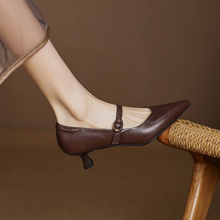 Eloria | Women's Kitten Heel Mary Jane Pointed Toe - Dark Brown - Image 3