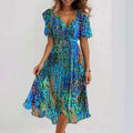 Elspeth | Women's Print V-Neck Midi Dress - Image 1