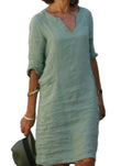 Elvara | Women's Midi Dress Relaxed V-Neck 3/4 Sleeve - Image 1