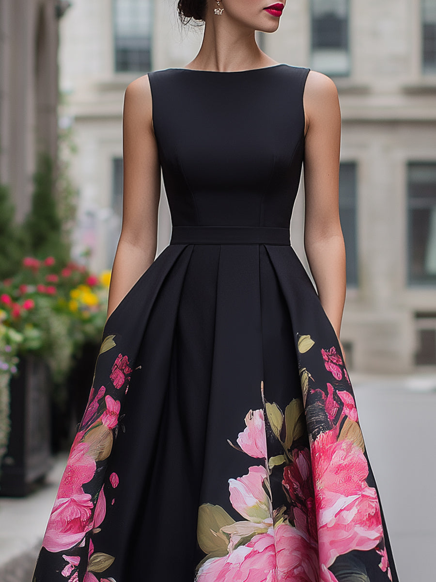 Florande | Women's Cocktail Dress Floral Midi - Black - Image 2