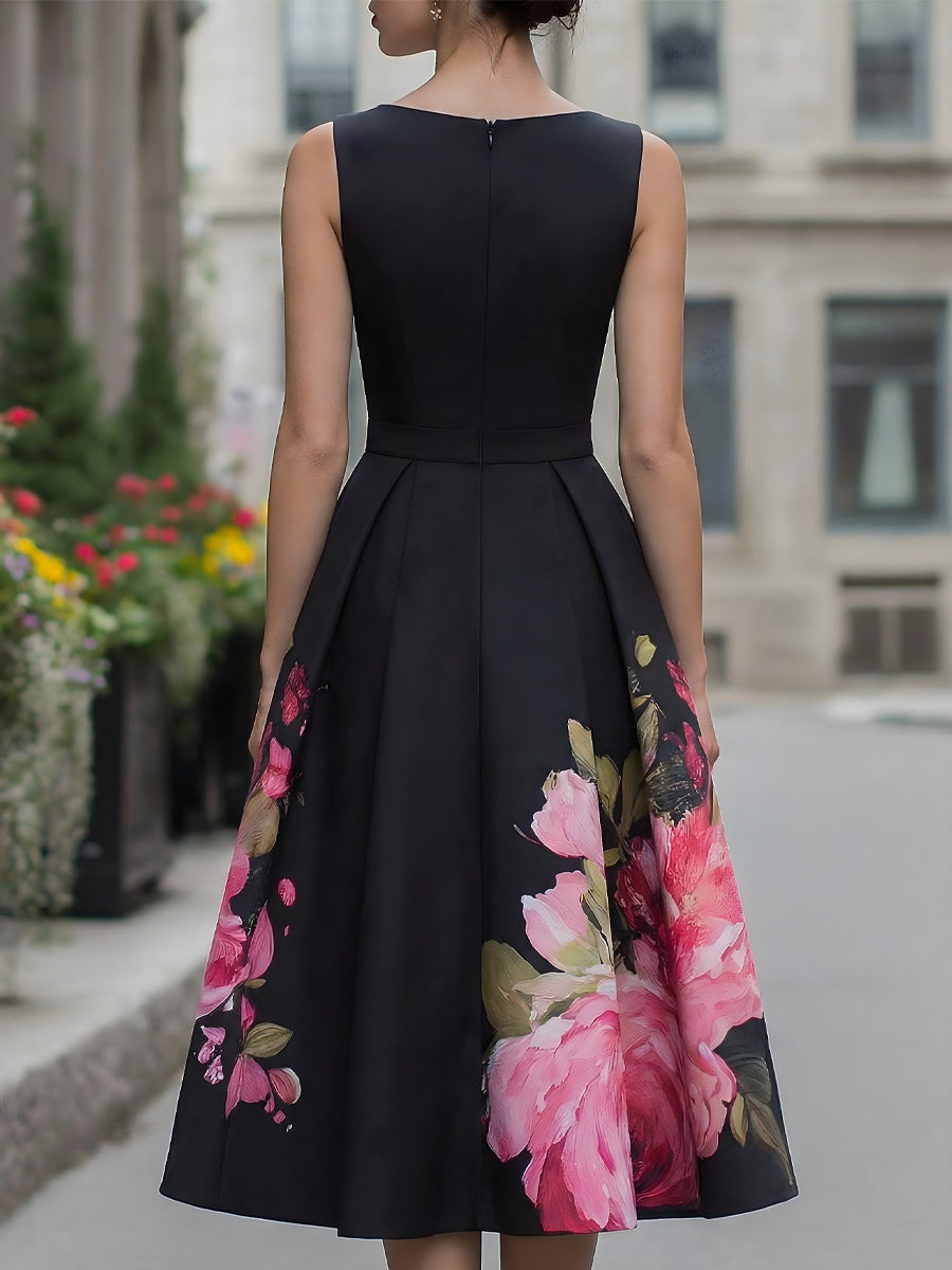 Florande | Women's Cocktail Dress Floral Midi - Black - Image 4