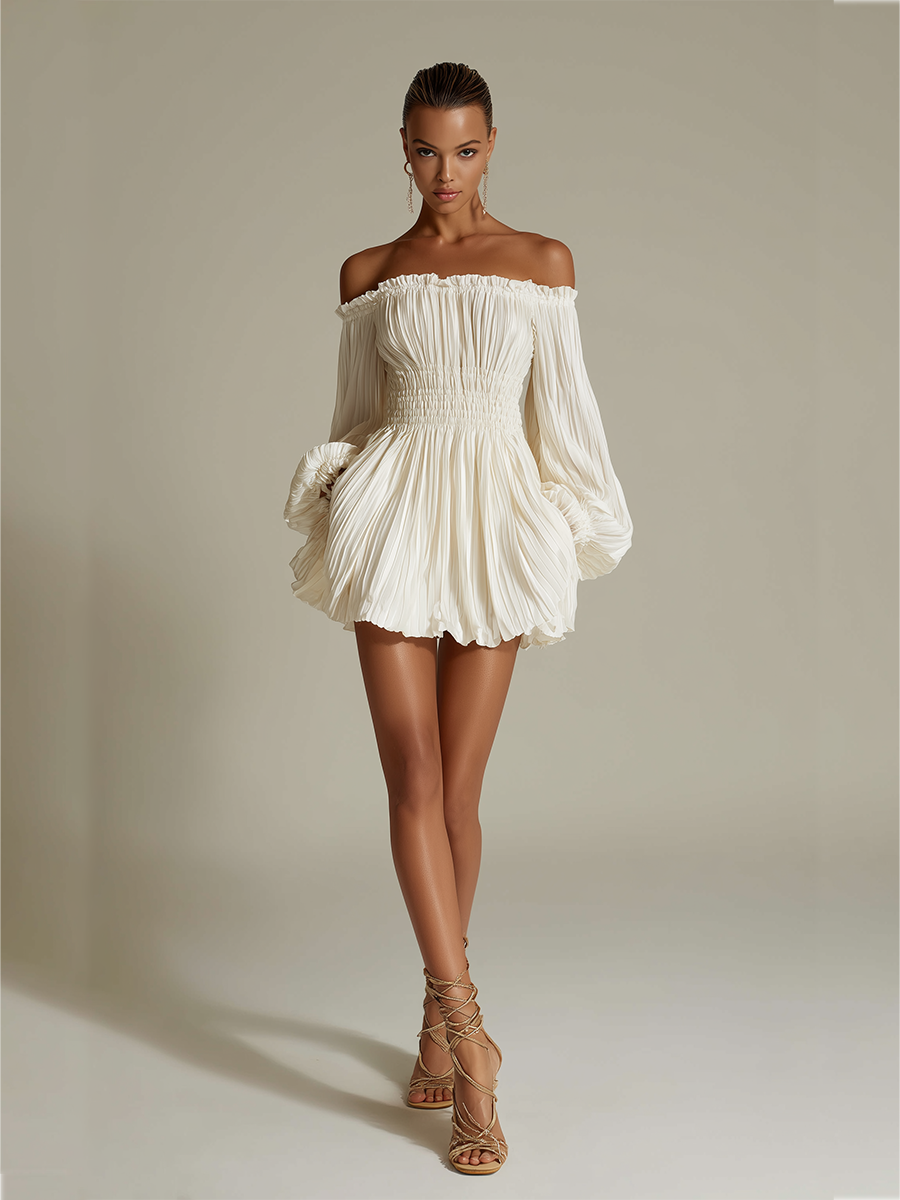 Floravel | Women's Cocktail Dress Off-Shoulder Mini - Cream - Image 2