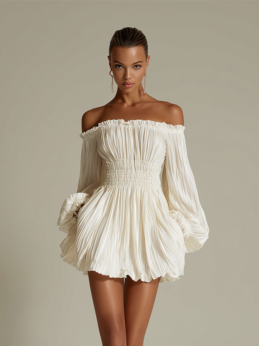 Floravel | Women's Cocktail Dress Off-Shoulder Mini - Cream - Image 3