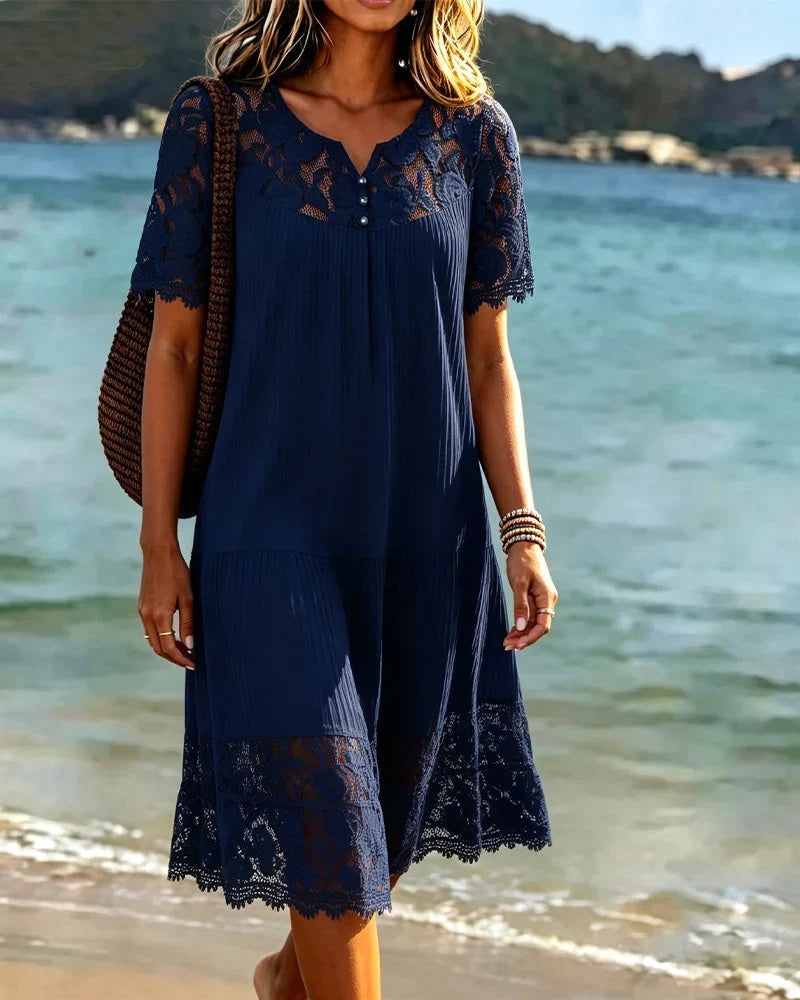 Florene | Women's Casual Summer Midi Dress with Lace - Image 1