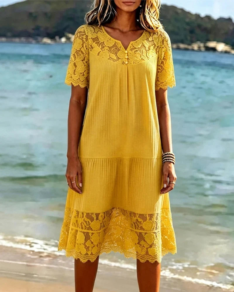 Florene | Women's Casual Summer Midi Dress with Lace - Image 2