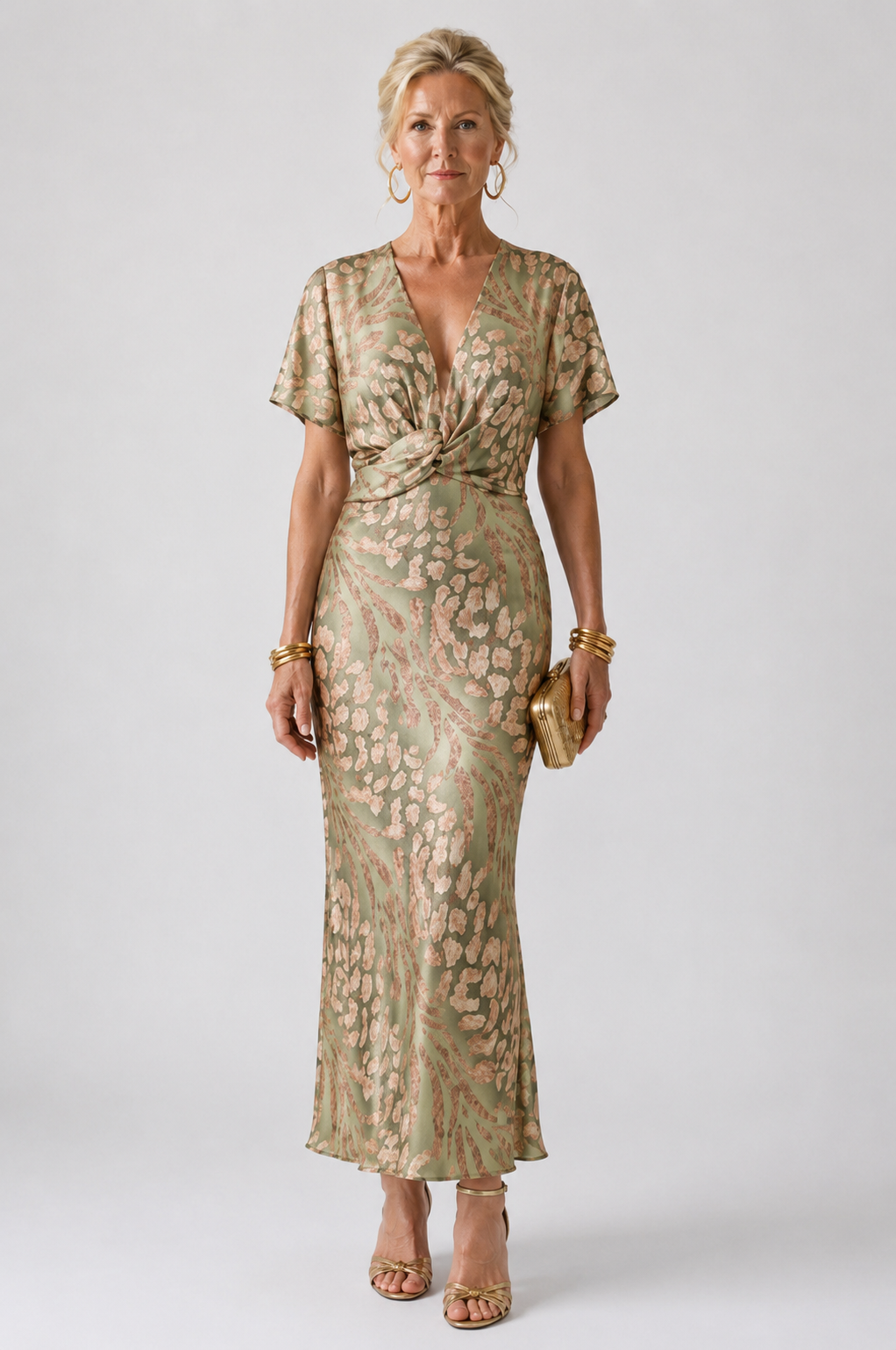 Florette | Women's Abstract Print Midi Dress - Sage - Image 1