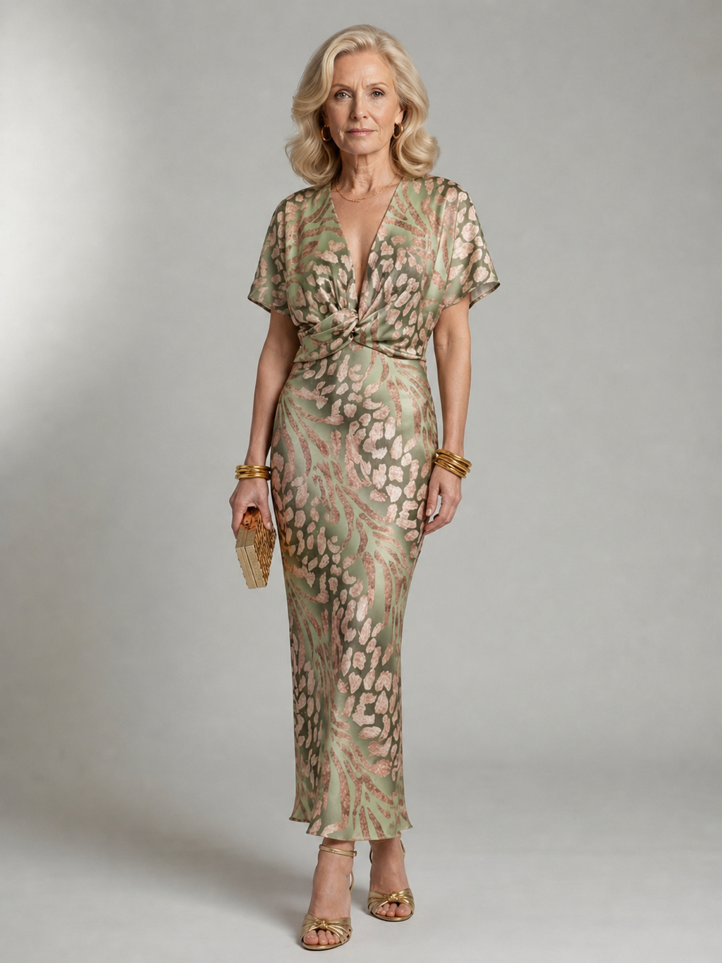 Florette | Women's Abstract Print Midi Dress - Sage - Image 2
