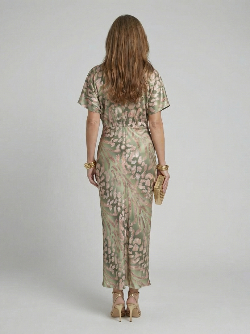 Florette | Women's Abstract Print Midi Dress - Sage - Image 5