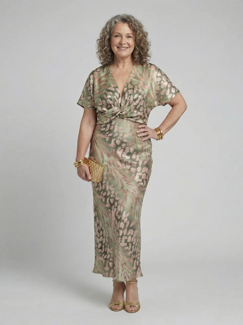 Florette | Women's Abstract Print Midi Dress - Sage - Image 6