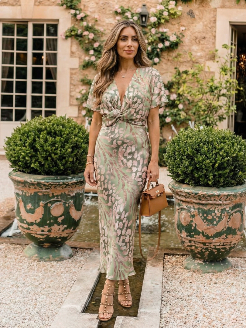 Florette | Women's Abstract Print Midi Dress - Sage - Image 7