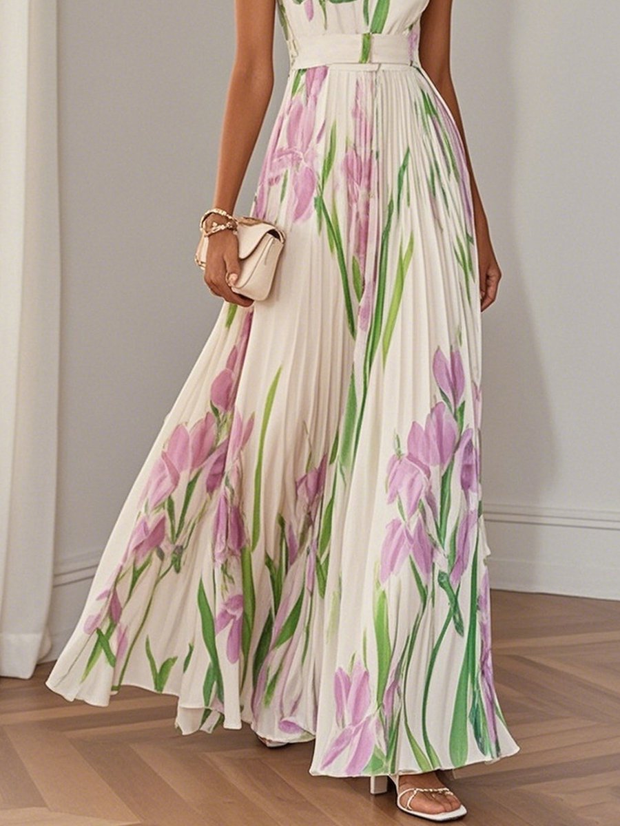 Florienne | Women's Pleated Maxi Dress - Floral - Image 3