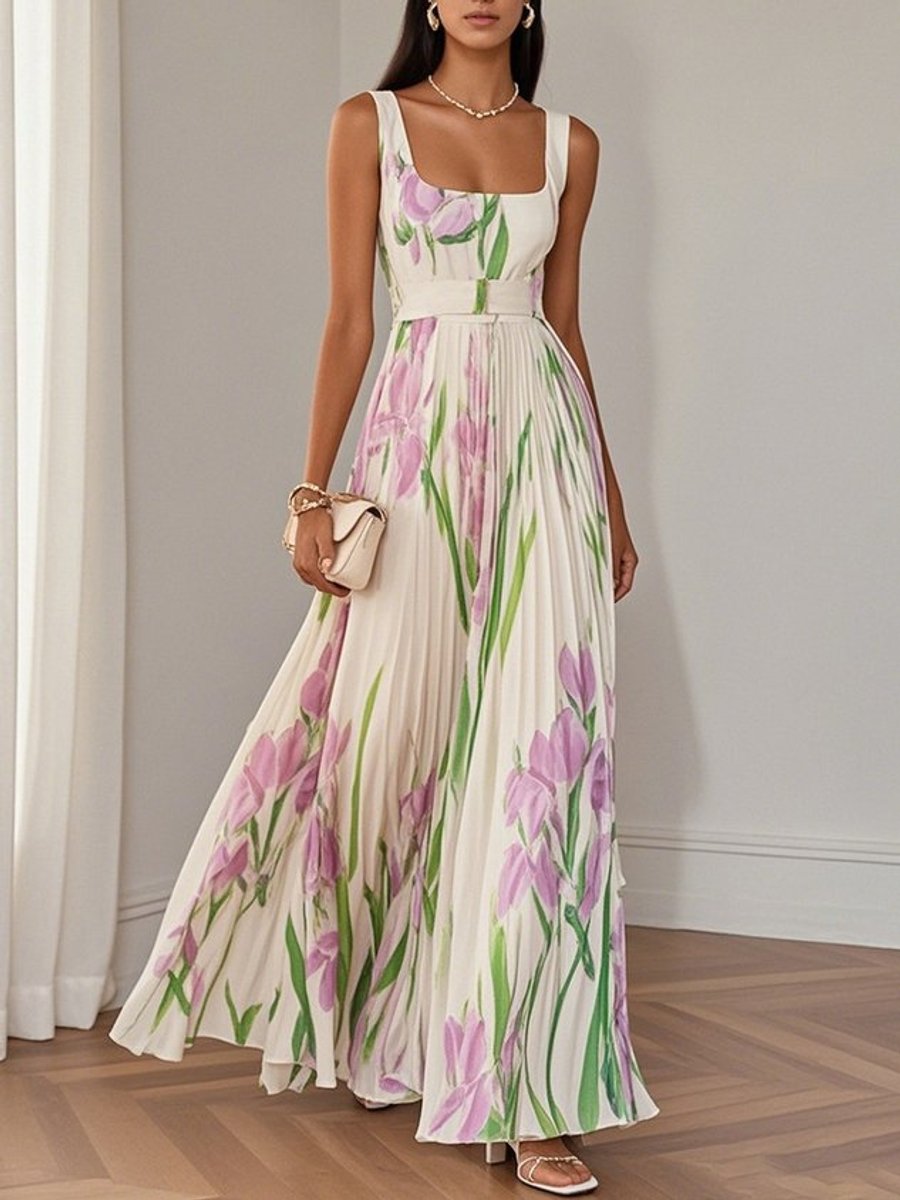 Florienne | Women's Pleated Maxi Dress - Floral - Image 4