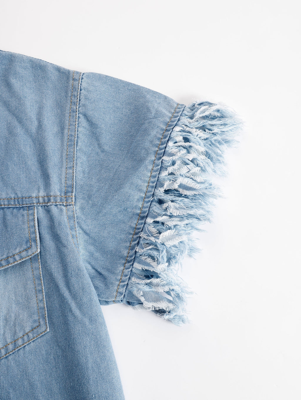 Florine | Women's Denim Mini Dress with Fringe Hem - Light Blue - Image 5