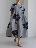 Florwyn | Women's Floral Print Oversized Midi Dress - Light Grey - Image 1
