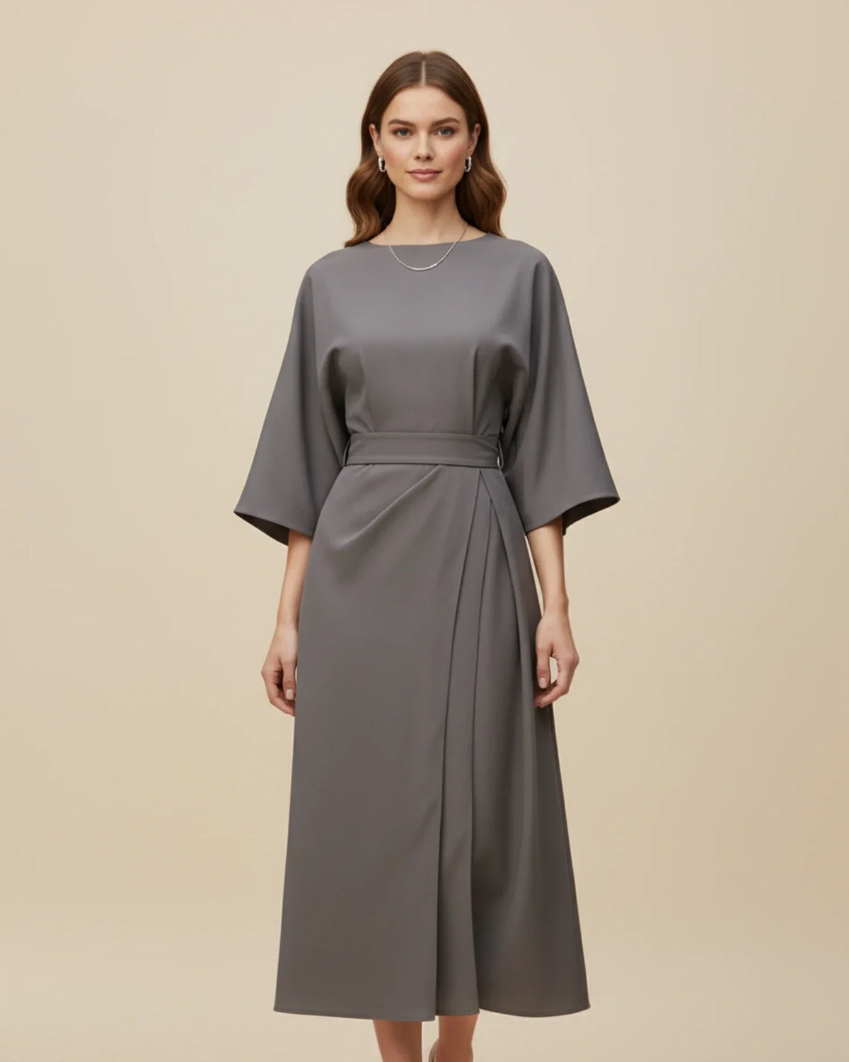 Halvaine | Women's Midi Dress Kimono Sleeve Belted Wrap - Black - Image 13