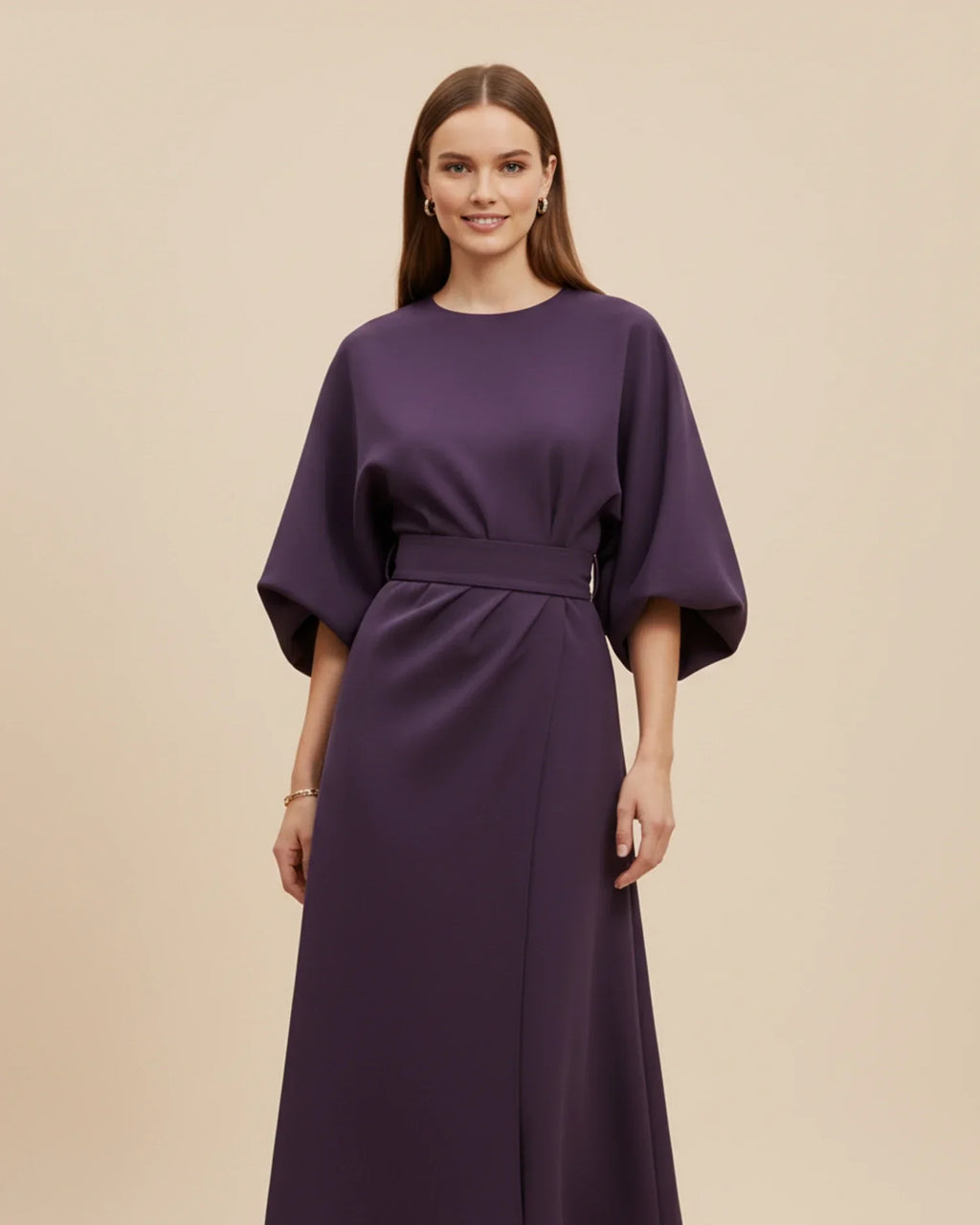 Halvaine | Women's Midi Dress Kimono Sleeve Belted Wrap - Black - Image 4