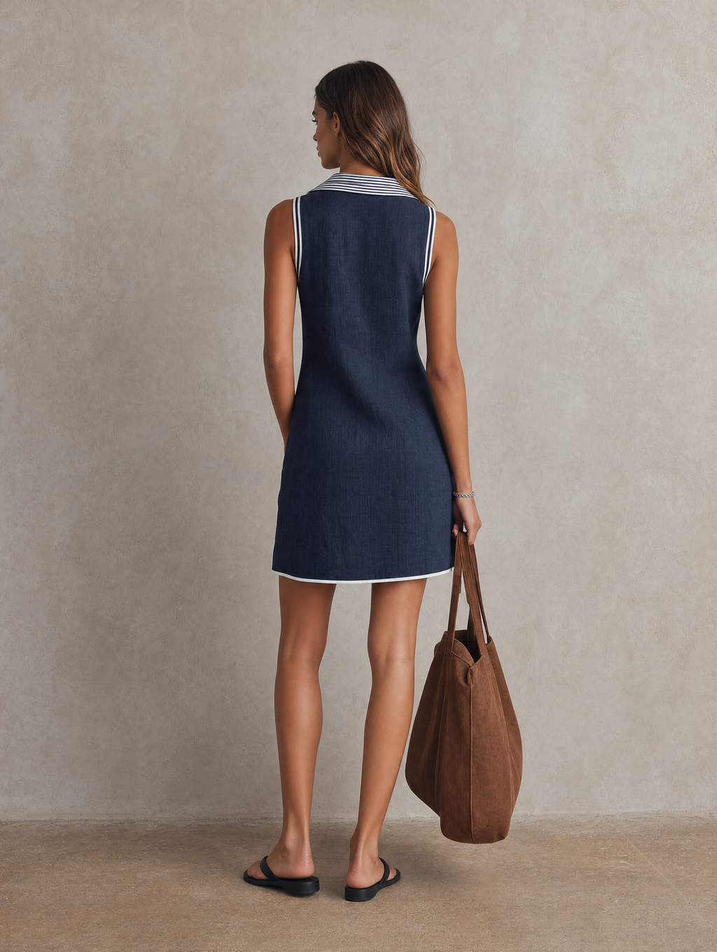 Halvaine | Women's Sleeveless Mini Dress Polo Collar - Navy - Image 5