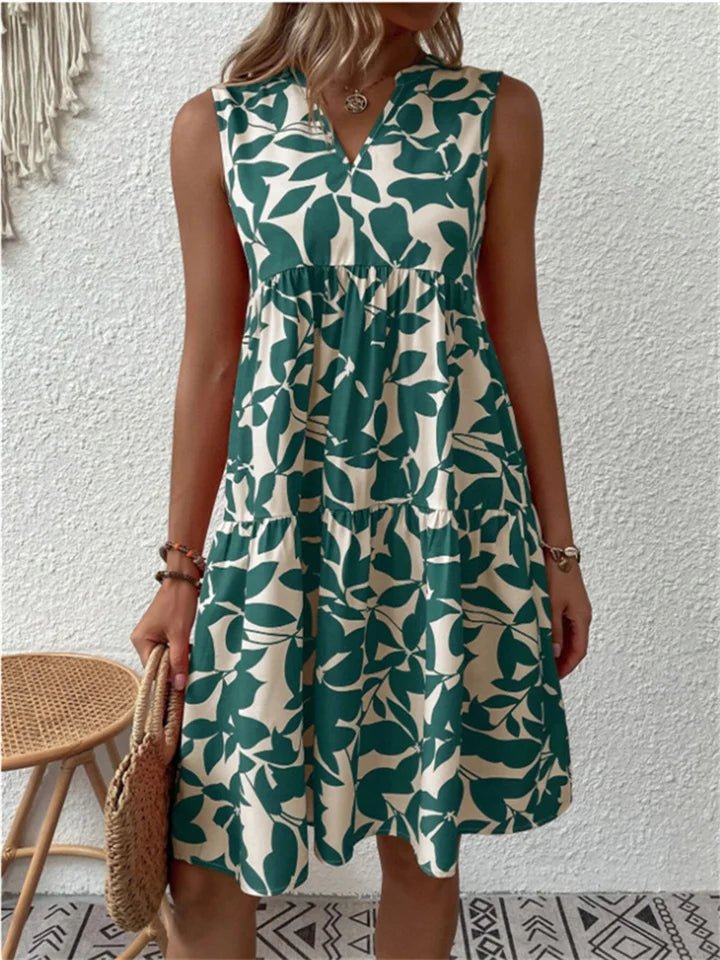 Halvelle | Women's Casual Summer Dress Leaf Print - Image 1