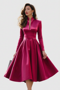 Halvene | Women's Midi Dress Long Sleeve V-Neck - Burgundy - Image 1